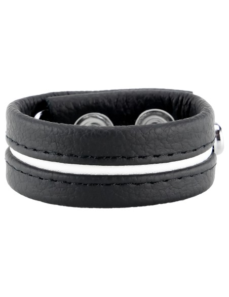 Cockring en cuir 3 Pressions Noir-Blanc