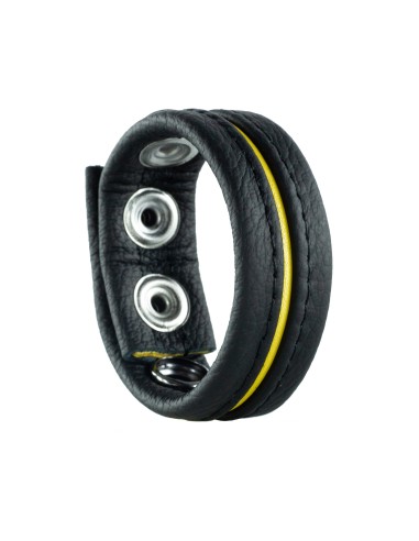 Cockring en cuir 3 Pressions Noir-Jaune - Cockrings Cuirs - 2