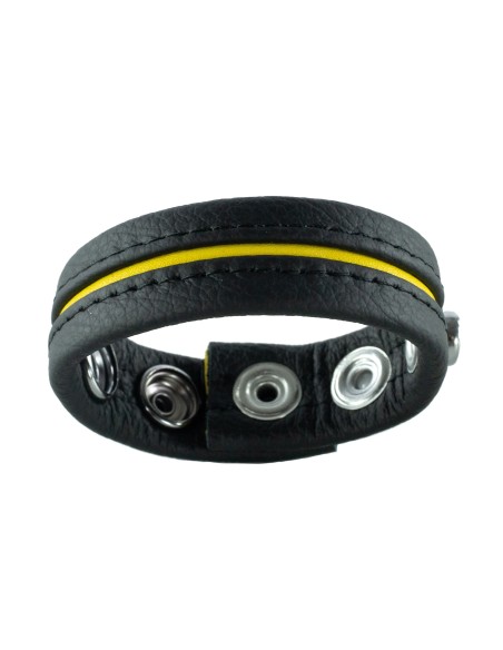 Cockring en cuir 3 Pressions Noir-Jaune - Cockrings Cuirs - 3