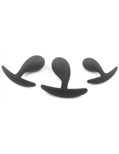 Kit de 3 mini Plugs prostatiques Silicone 11 x 3.5cm Noir