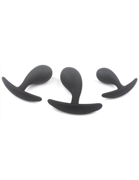 Kit de 3 mini plugs silicone 11 x 3.5cm noir