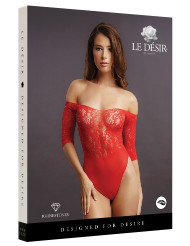 Body ouvert Rhinestone - Rouge