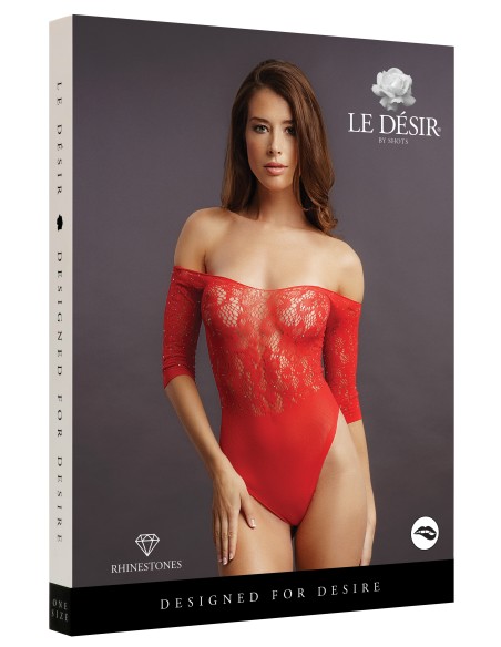 Body ouvert Rhinestone - Rouge