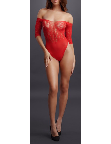 Body ouvert Rhinestone - Rouge