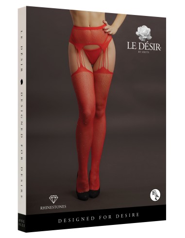 Collant effet porte-jarretelles avec strass Lana - Rouge