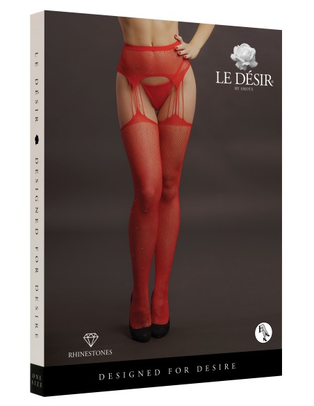 Collant effet porte-jarretelles avec strass Lana - Rouge