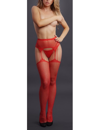 Collant effet porte-jarretelles avec strass Lana - Rouge