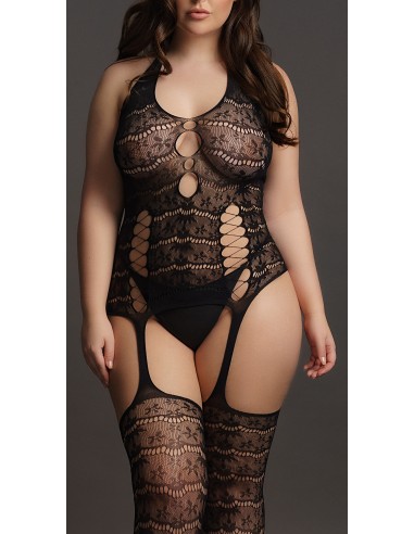 Combinaison Grande Taille LACE SUSPENDER - Noir