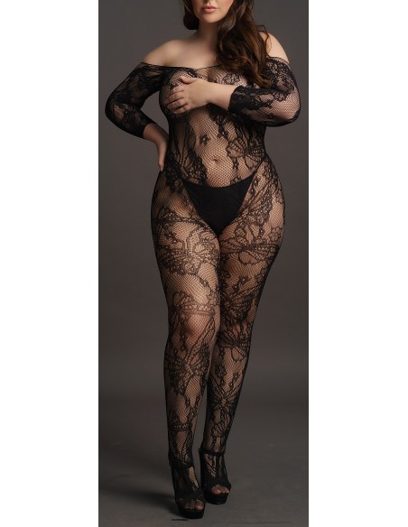 Combinaison ouverte Grande Taille LACE SLEEVED - Noir