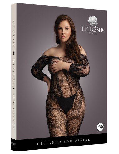 Combinaison ouverte Grande Taille LACE SLEEVED - Noir