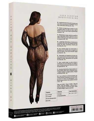 Combinaison ouverte Grande Taille LACE SLEEVED - Noir