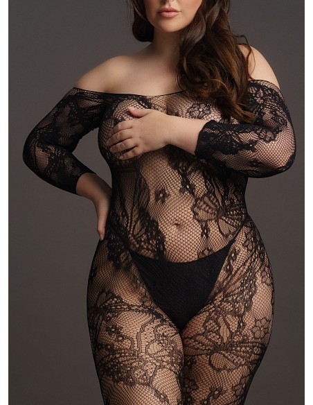 Combinaison ouverte Grande Taille LACE SLEEVED - Noir