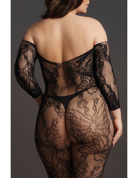 Combinaison ouverte Grande Taille LACE SLEEVED - Noir