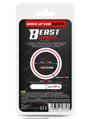 Cockring silicone Beast Rings 36mm Noir-Rouge