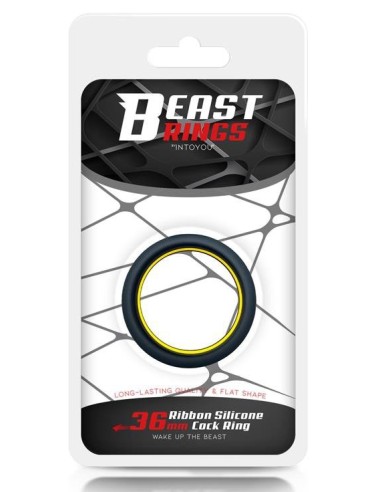 Cockring silicone Beast Ring 36mm Noir-Jaune