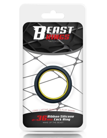 Cockring silicone Beast Ring 36mm Noir-Jaune