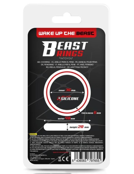 Cockring silicone Beast Ring 36mm Noir-Jaune