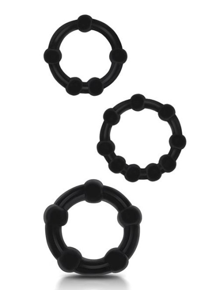 Lot de 3 mini cockrings souples Beaded Set Noirs Lot de 3 mini cockrings souples Beaded Set Noirs