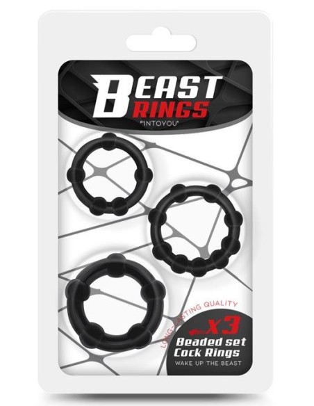 Lot de 3 mini cockrings souples Beaded Set Noirs Lot de 3 mini cockrings souples Beaded Set Noirs