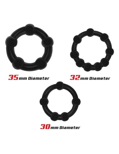 Lot de 3 mini cockrings souples Beaded Set Noirs