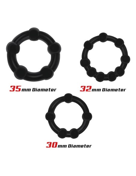 Lot de 3 mini cockrings souples Beaded Set Noirs Lot de 3 mini cockrings souples Beaded Set Noirs