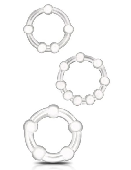 Lot de 3 Mini cockrings souples Beaded Set Transparents Lot de 3 Mini cockrings souples Beaded Set Transparents