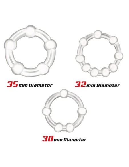 Lot de 3 Mini cockrings souples Beaded Set Transparents Lot de 3 Mini cockrings souples Beaded Set Transparents