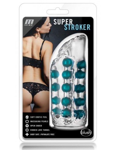 Masturbateur souple Super Stroker Transparent-Bleu