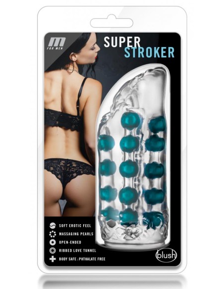 Masturbateur souple Super Stroker Transparent-Bleu Masturbateur souple Super Stroker Transparent-Bleu