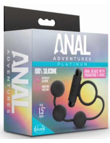 Cockring vibrant et Chapelet Anal Adventures Beads C-Ring 17 x 3.7cm