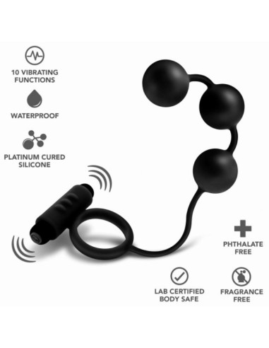 Cockring vibrant et Chapelet Anal Adventures Beads C-Ring 17 x 3.7cm