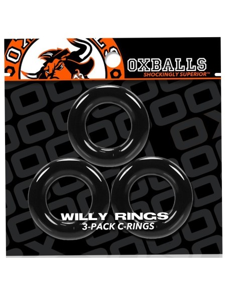 Lot de 3 cockrings Willy Rings Noir - Cockrings Flexibles - 2