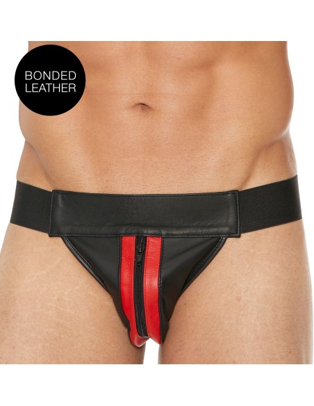 Jockstrap avec Zip Striped Front Noir-Rouge