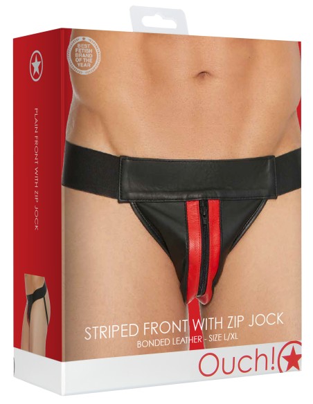 Jockstrap avec Zip Striped Front Noir-Rouge