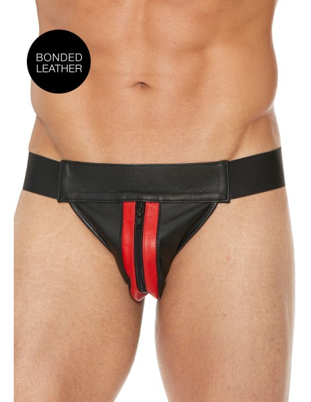 Jockstrap avec Zip Striped Front Noir-Rouge