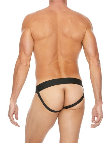 Jockstrap avec Zip Striped Front Noir-Rouge