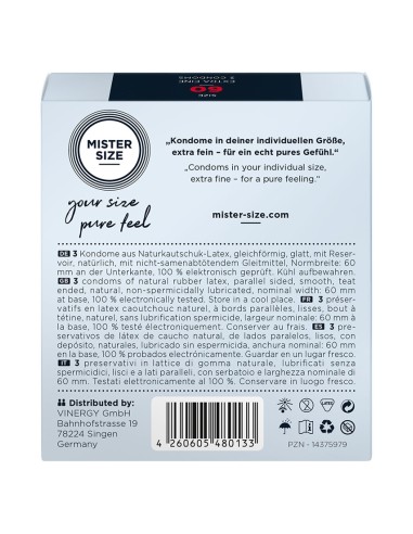 Préservatifs Mister Size 60mm x3