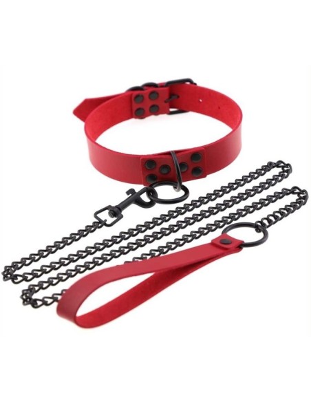 Collier-Laisse Punk Rouge Collier-Laisse Punk Rouge