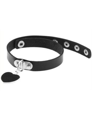 Punk Goth Heart Pendant Necklace Leather Collar BLACK