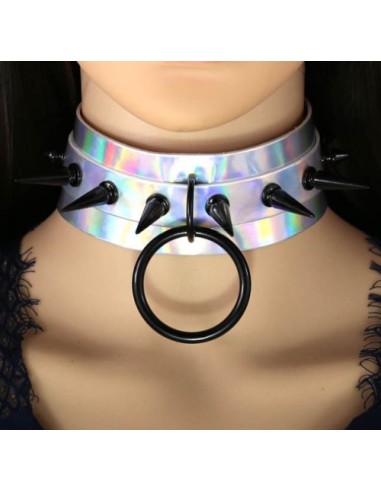 Collier à pointes Strobo Laser Argenté-Noir