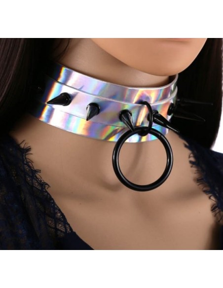 Collier à pointes Strobo Laser Argenté-Noir Collier à pointes Strobo Laser Argenté-Noir
