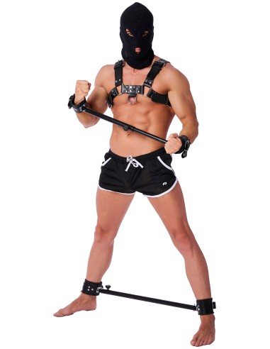 Barre en métal réglable avec menottes en cuir - 65 à 120cm