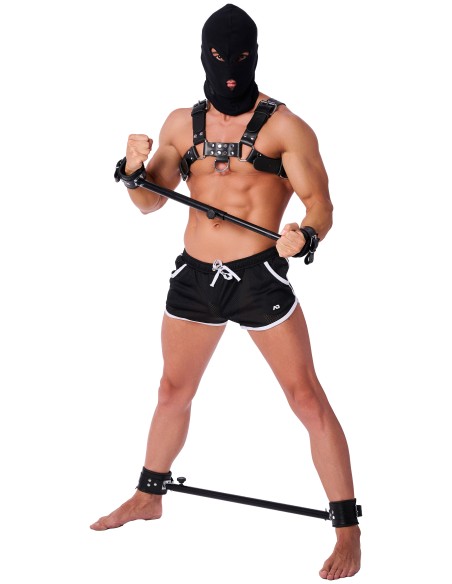 Barre en métal réglable avec menottes en cuir - 65 à 120cm