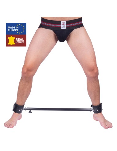 Barre en métal réglable avec menottes en cuir - 65 à 120cm