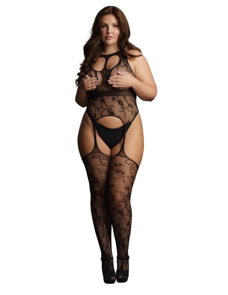 Combinaison Effet Porte-Jarretelles ROUND NECK Noire