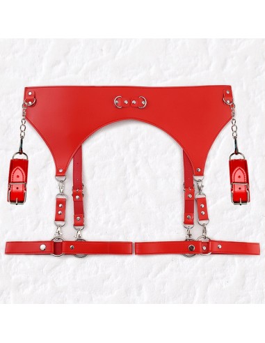 Ceinture Porte-Jarretelles et Menottes Rouge