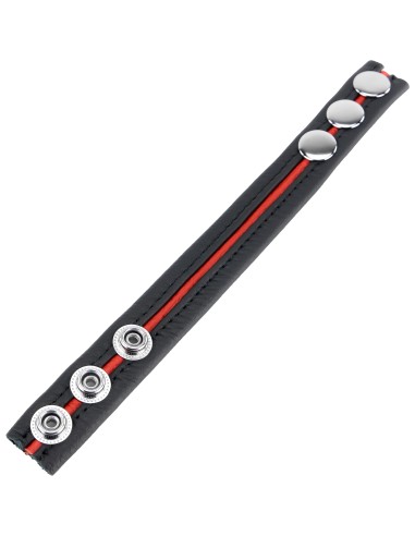 Cockring en cuir 3 Pressions Noir-Rouge - Cockrings Cuirs - 2