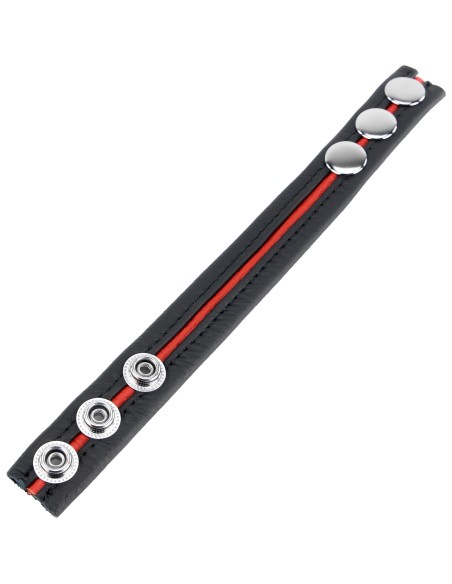 Cockring en cuir 3 Pressions Noir-Rouge - Cockrings Cuirs - 2