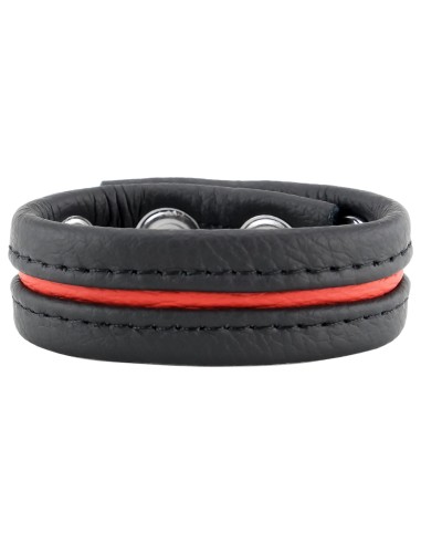 Cockring en cuir 3 Pressions Noir-Rouge - Cockrings Cuirs - 3