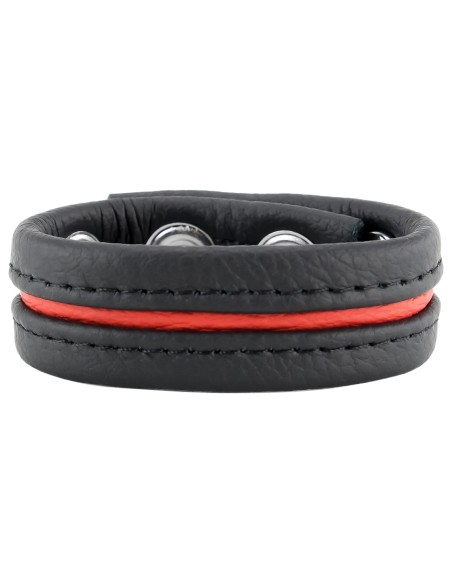 Cockring en cuir 3 Pressions Noir-Rouge - Cockrings Cuirs - 3